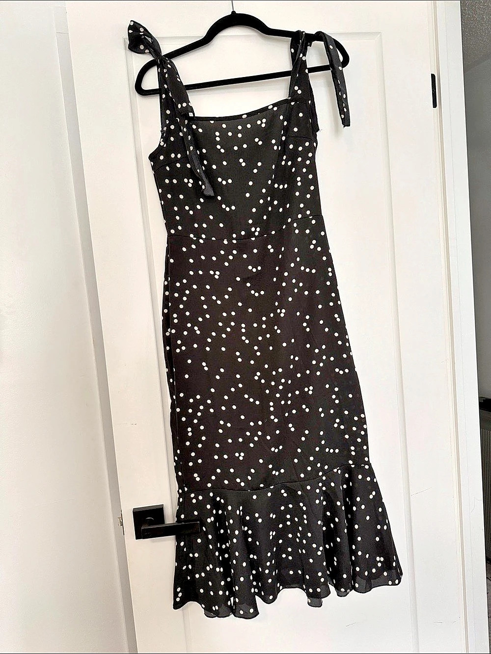 Polka Dot Flounce Midi Dress in Black & White Like New